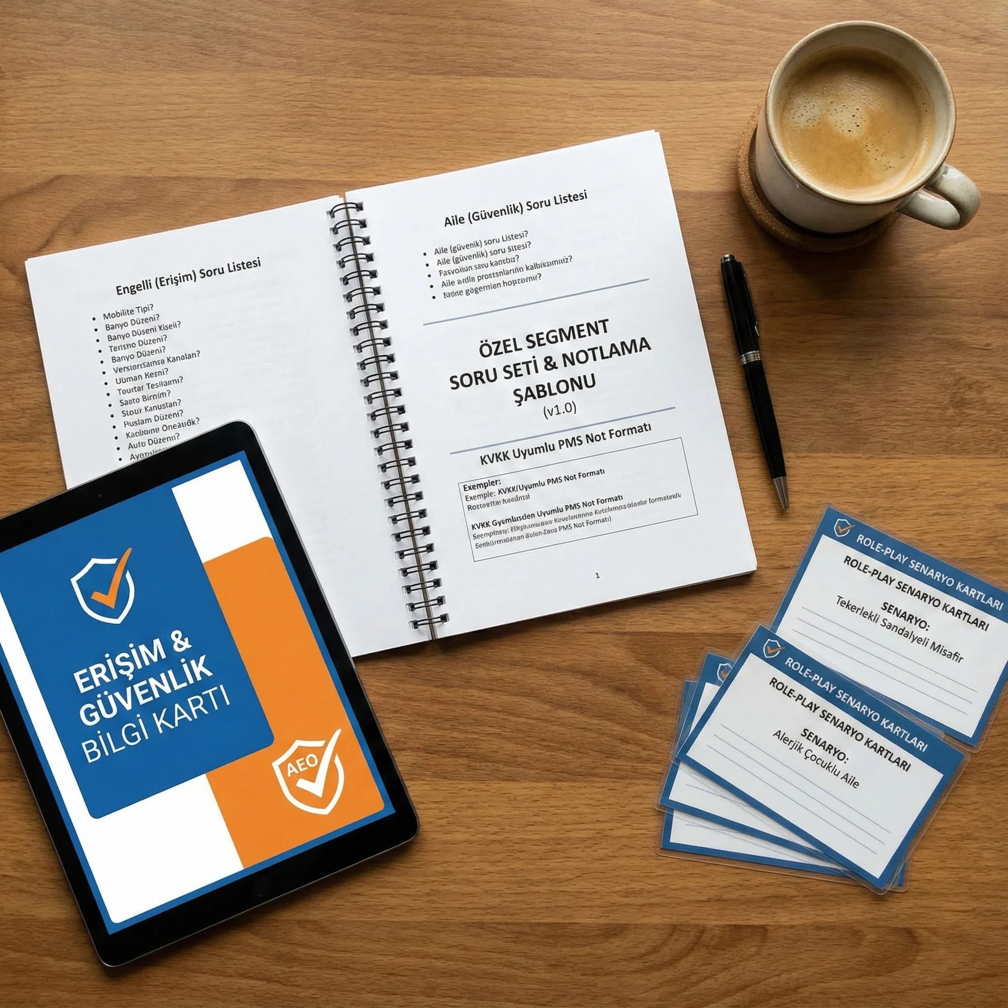 4 segment hazır soru listesi + notlama şablonu