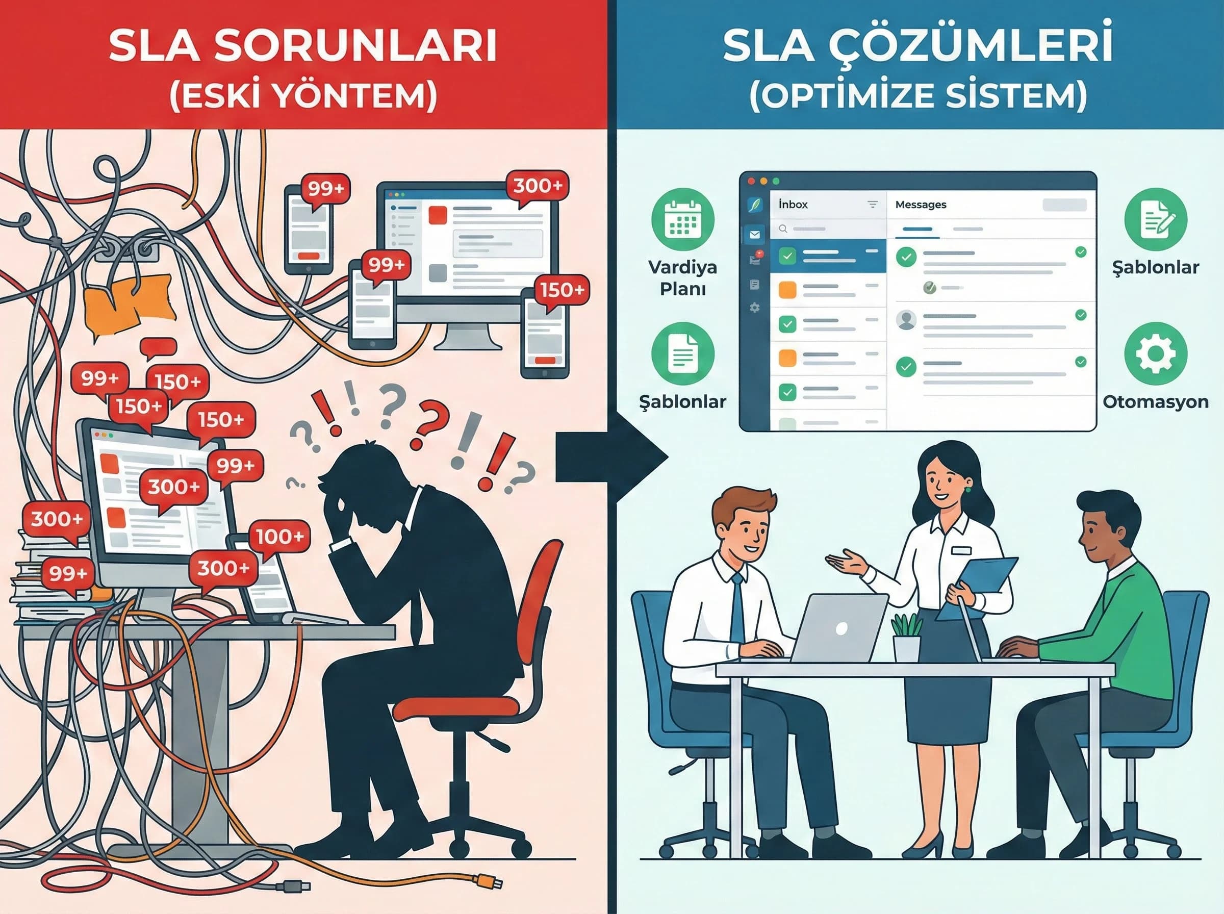 SLA iyileştirme taktikleri ve vardiya planını özetleyen bölüm görseli