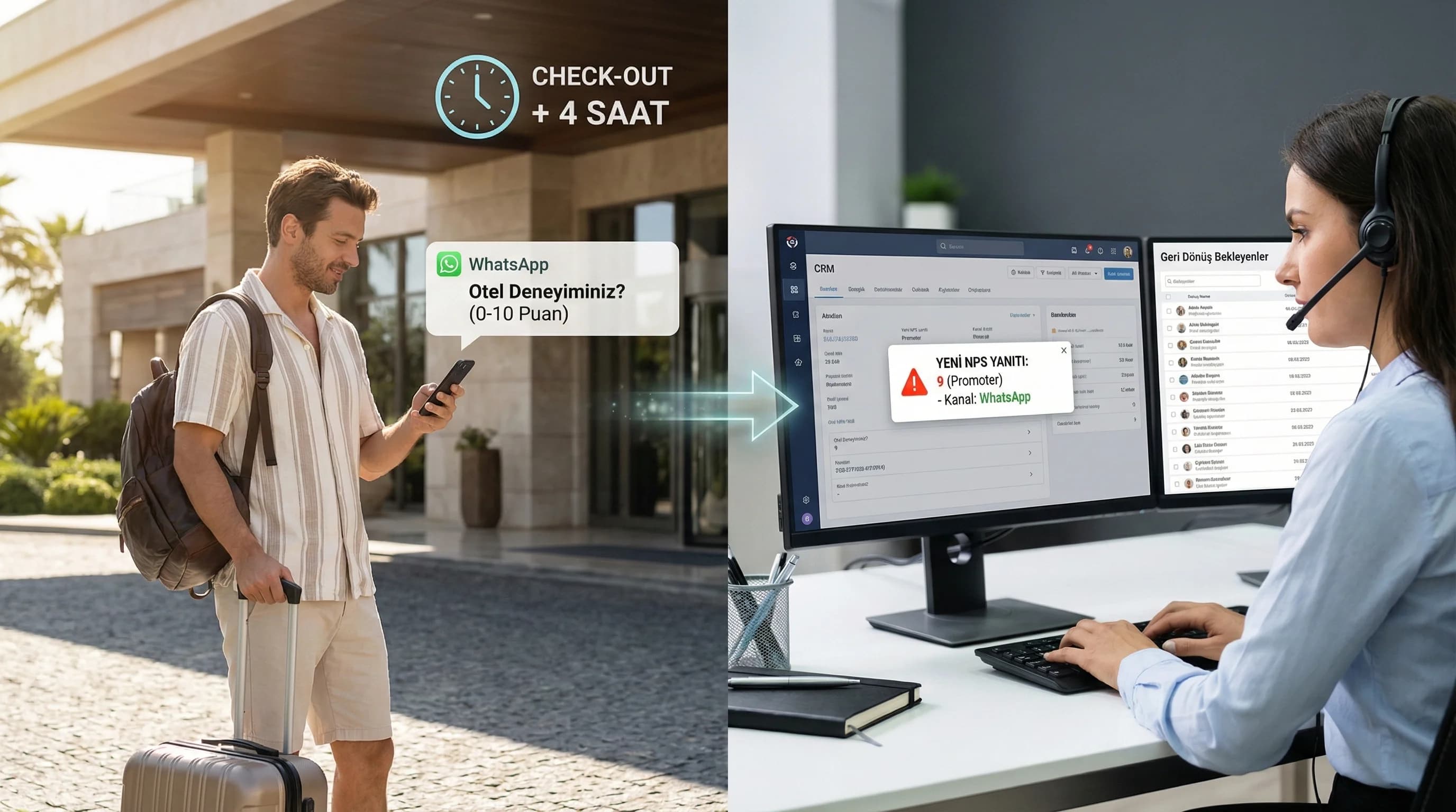 Check-out sonrası NPS akışı amacı otel satış sonrası iletişim bağlam