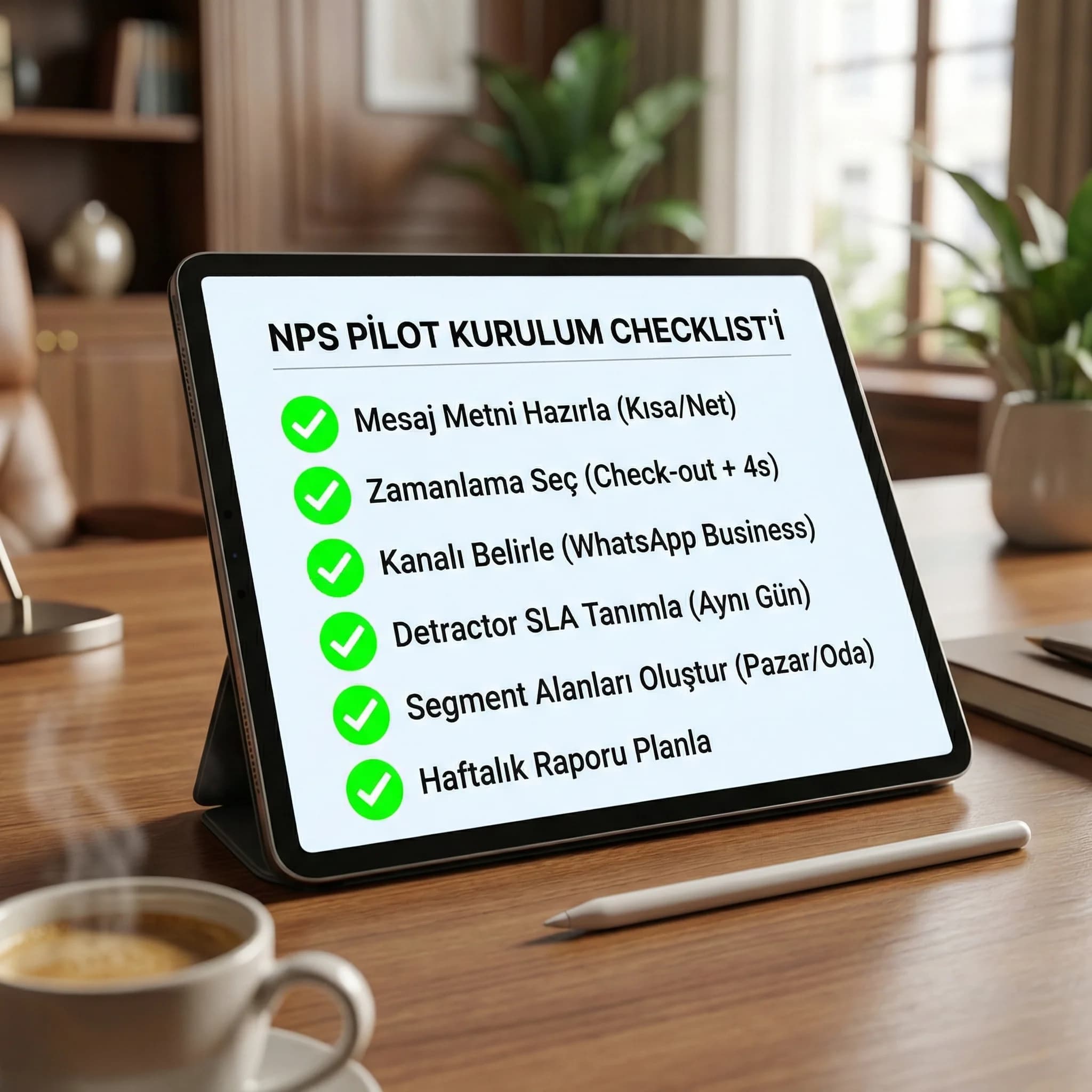 NPS aksiyon checklisti amacı hızlı pilot kurulum otel bağlam