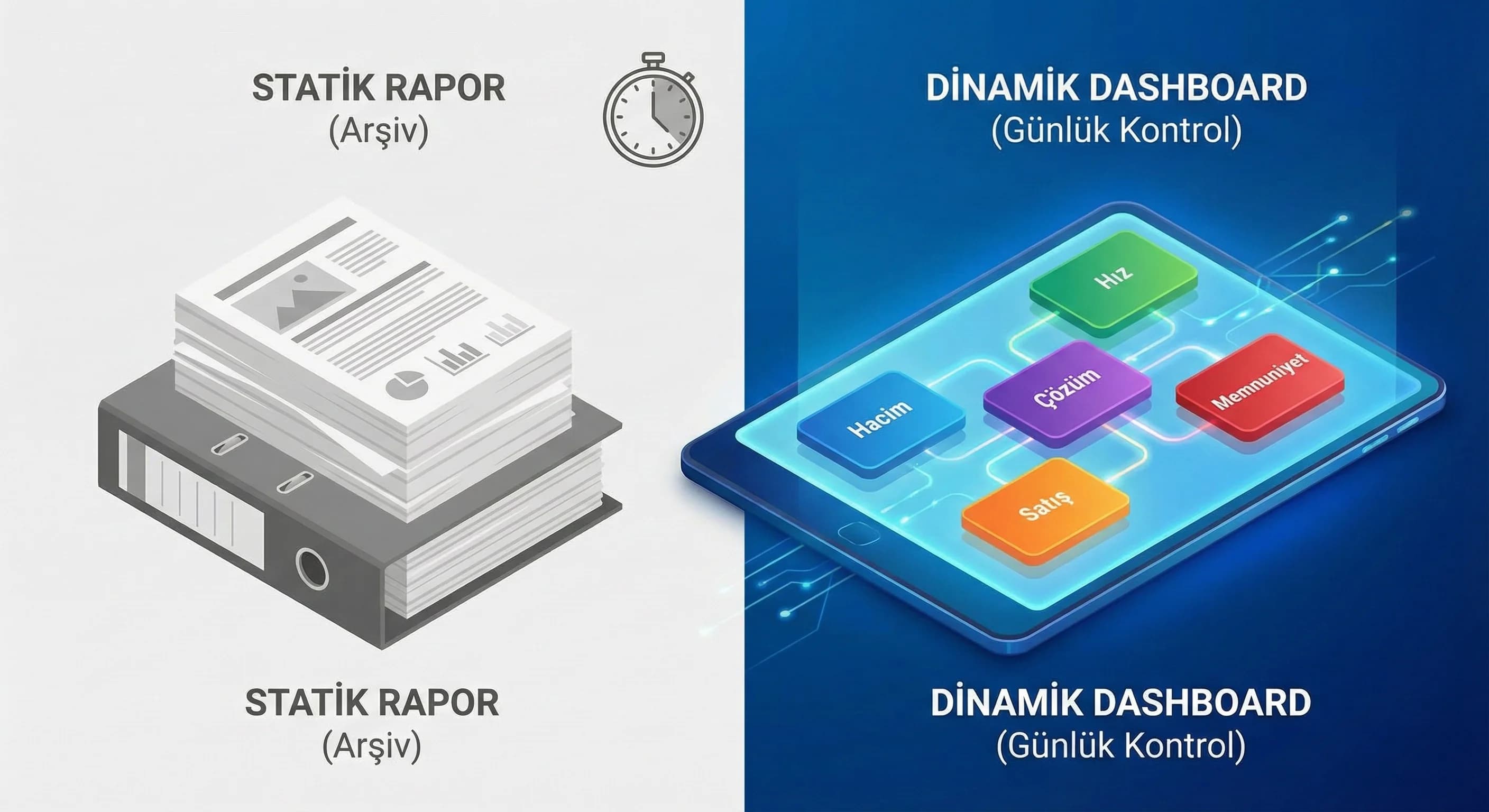 Rapor ve dashboard farkı, otel çağrı merkezi KPI modül ayrımı görsel geçiş