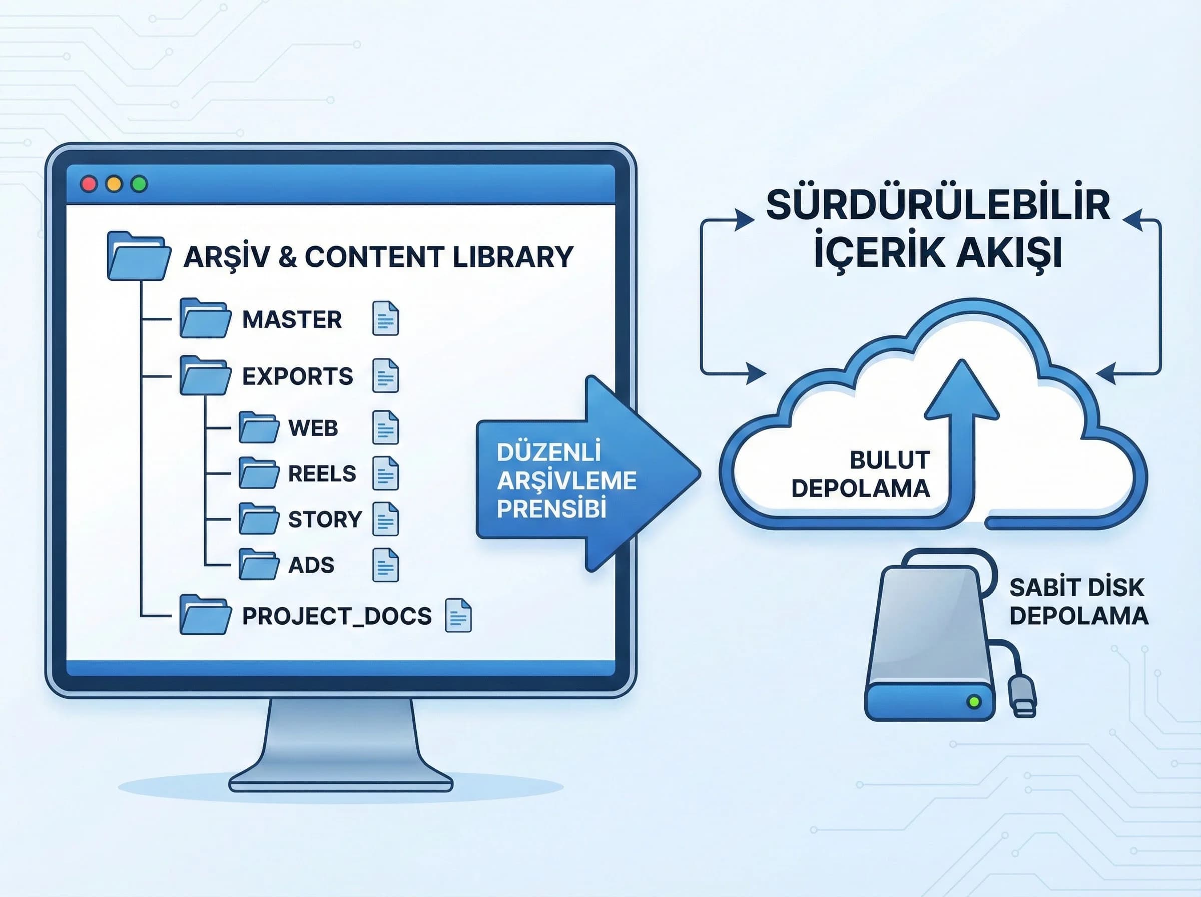 Arşiv yönetimi ve içerik kütüphanesi klasör şeması divider görseli