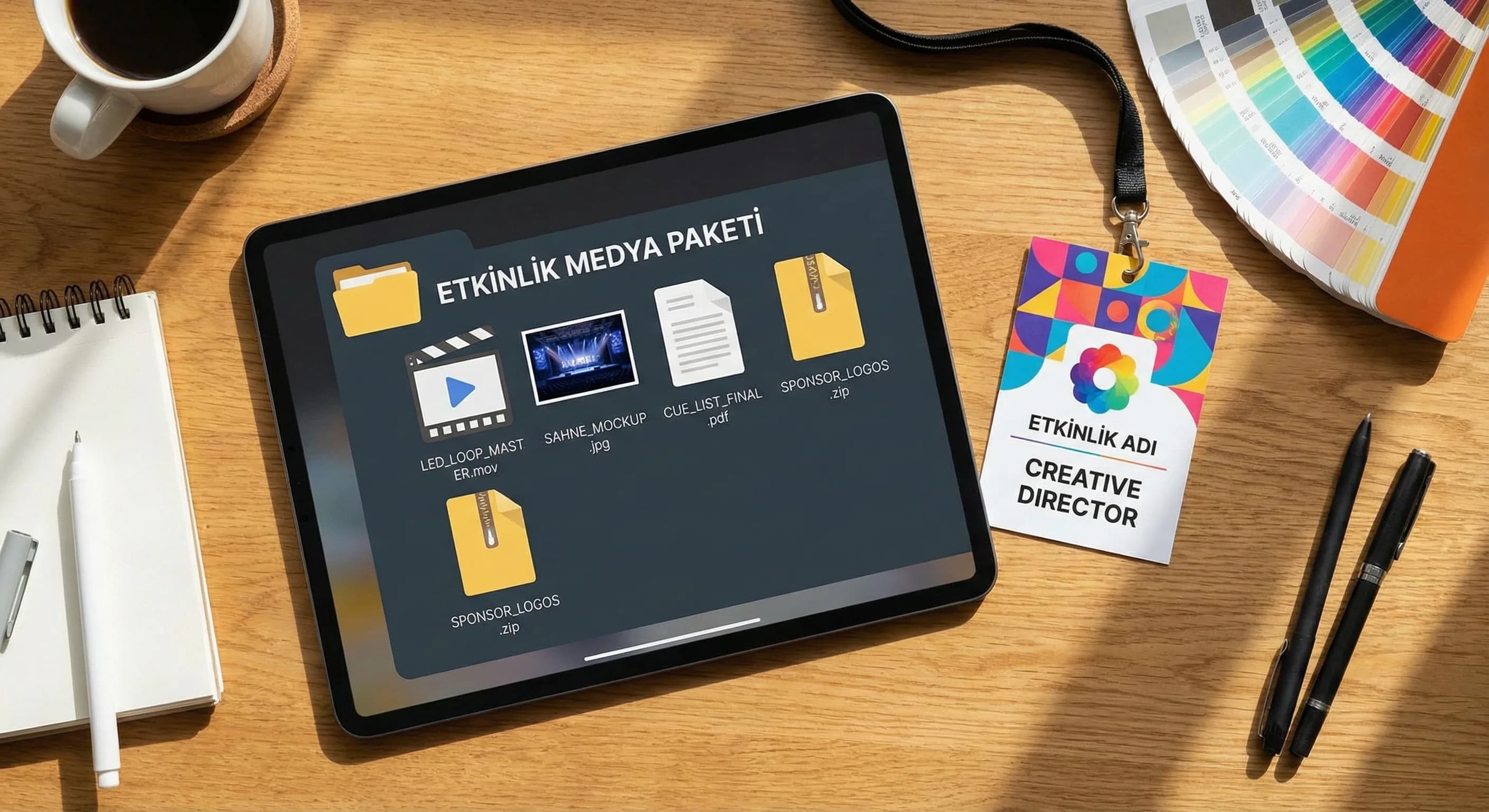 Stage branding ve LED içerik planı deliverables kartı otel balo salonu