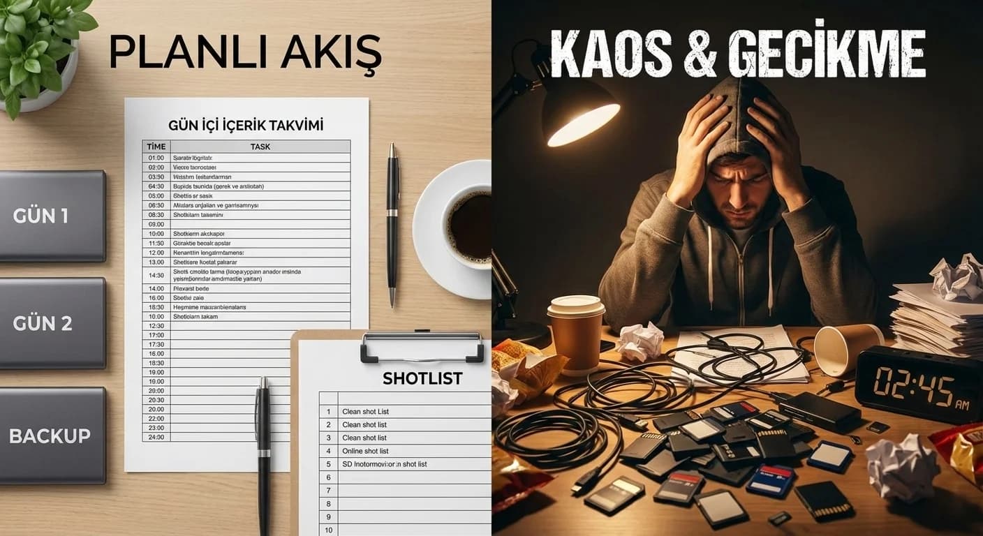 Same-day edit planlama adımlarını ayıran bölüm geçiş görseli