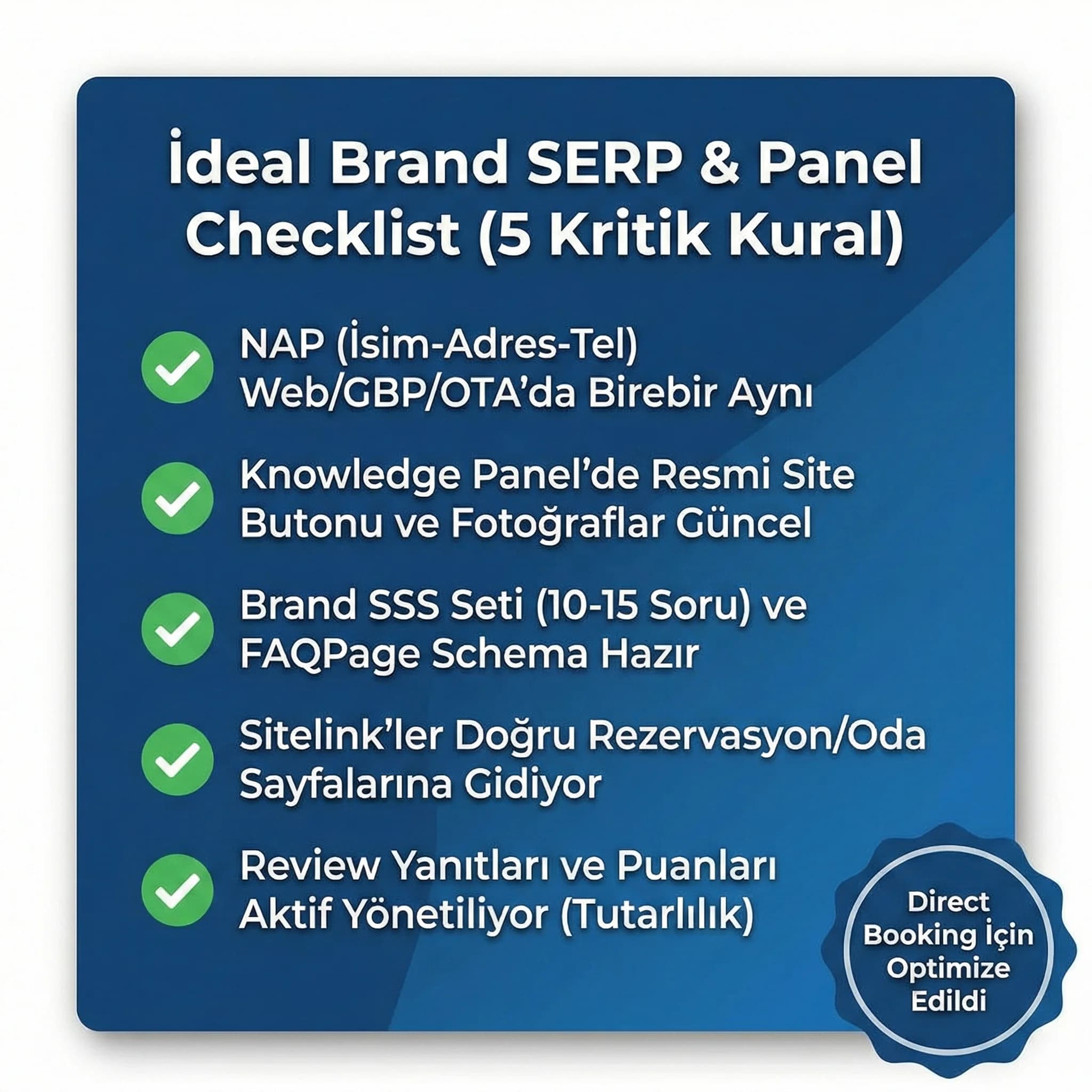 İdeal brand SERP checklist + Knowledge Panel 10 alan