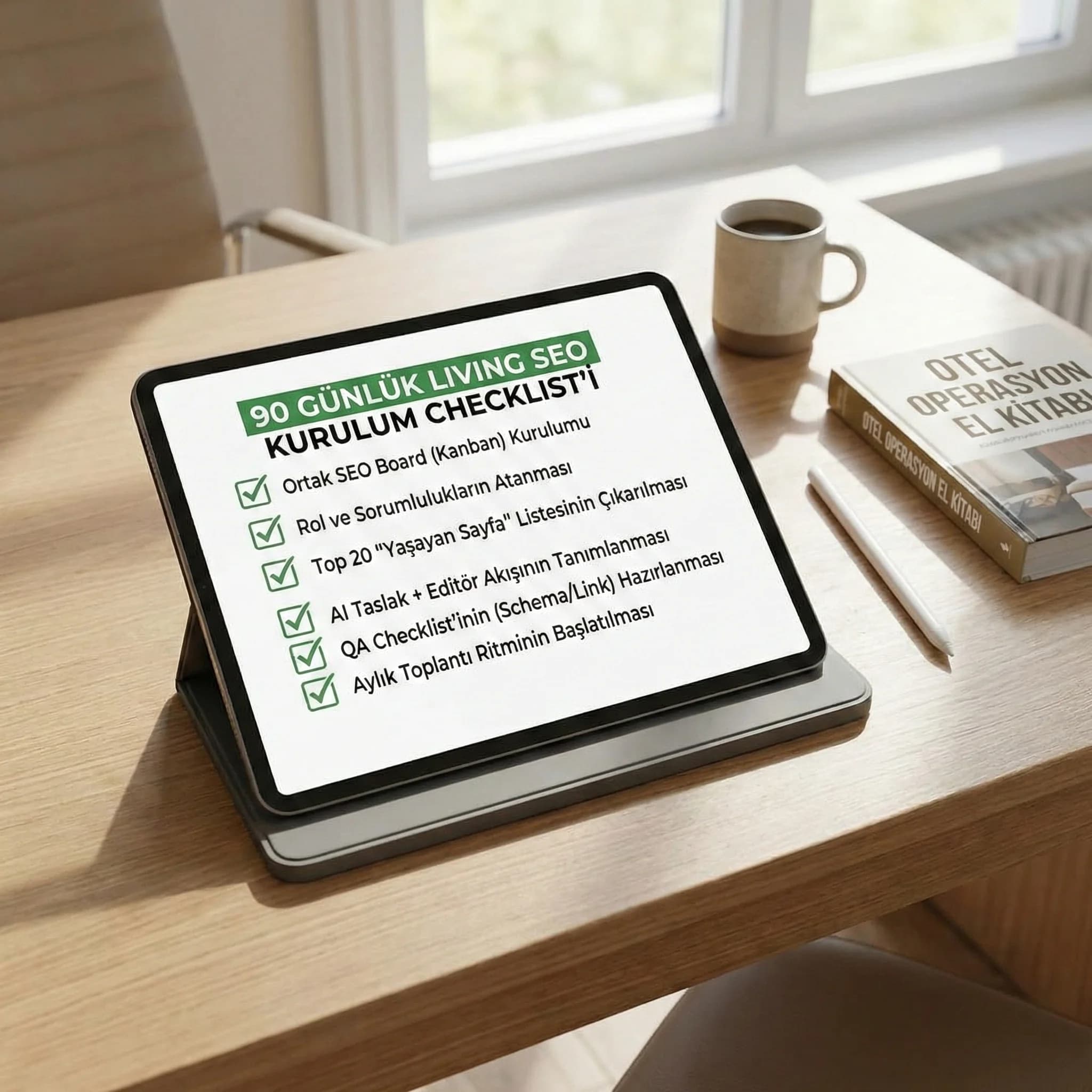 90 gün kurulum checklist’i + amaç + otel ekip bağlamı