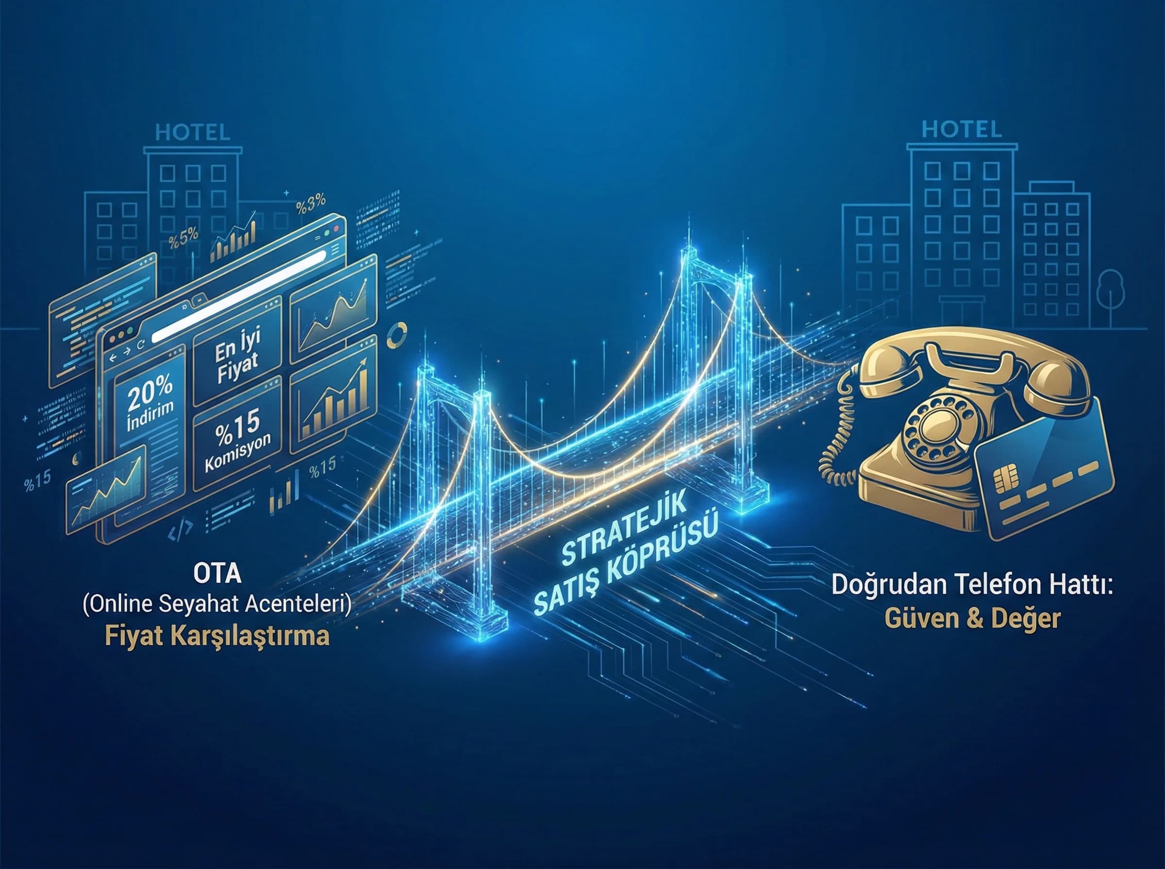 Telefonla rezervasyonun rolü, otel çağrı merkezi strateji bölümü ayırıcı görsel