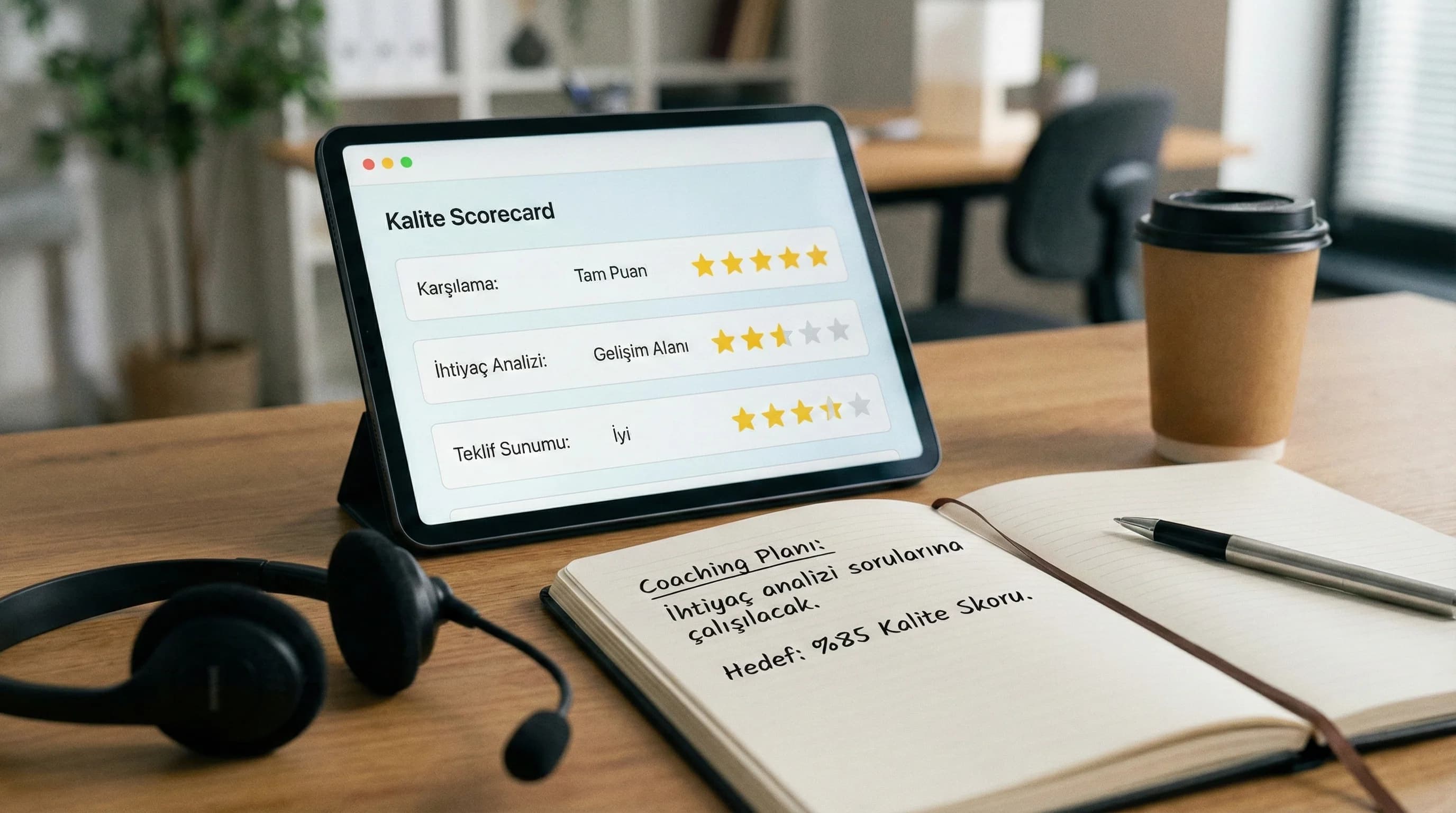 Çağrı dinleme oturumu, scorecard değerlendirme ve coaching plan