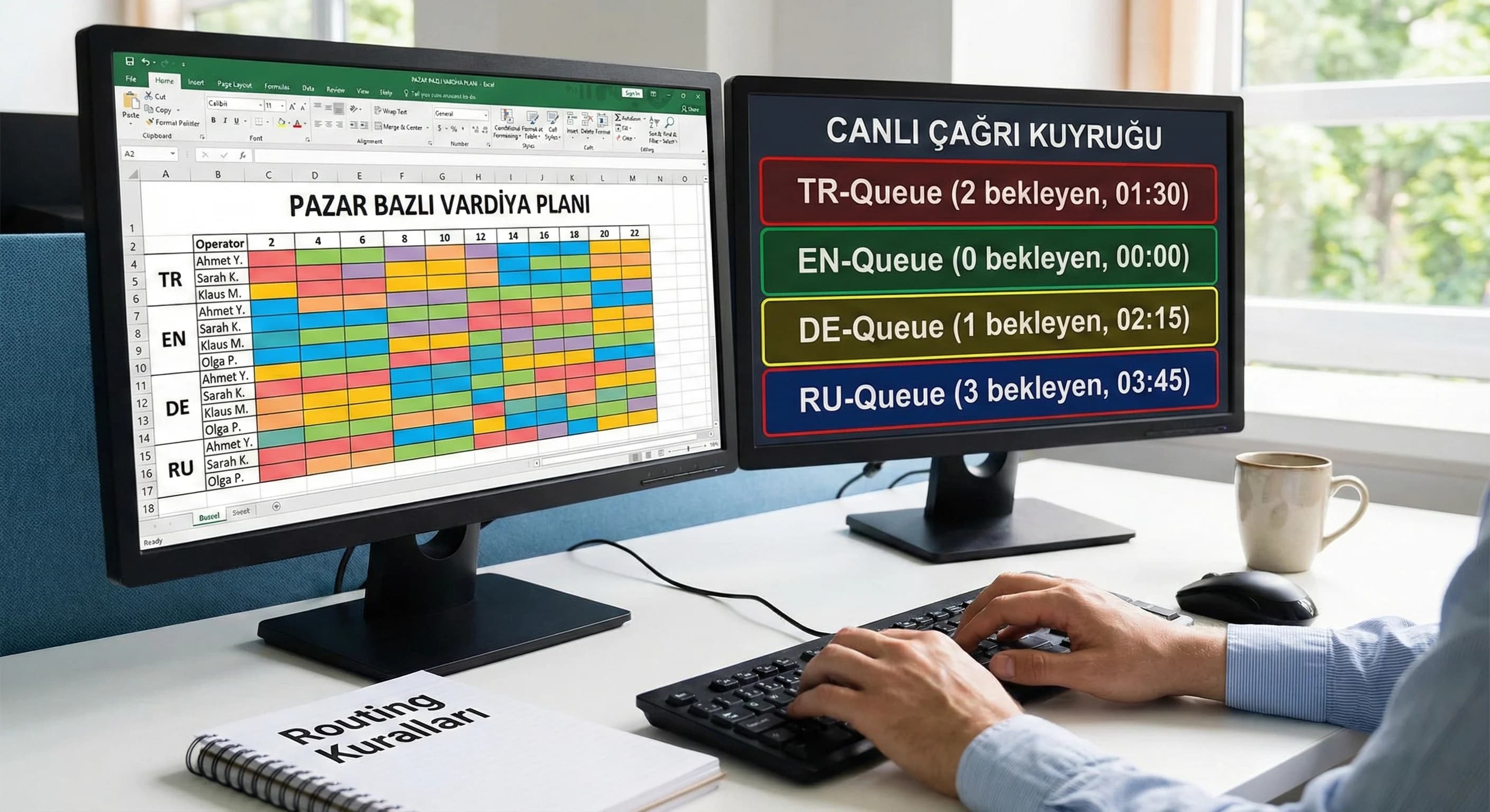 TR EN DE RU dillerinde rezervasyon hattı, pazar bazlı kuyruk ve vardiya kurgusu