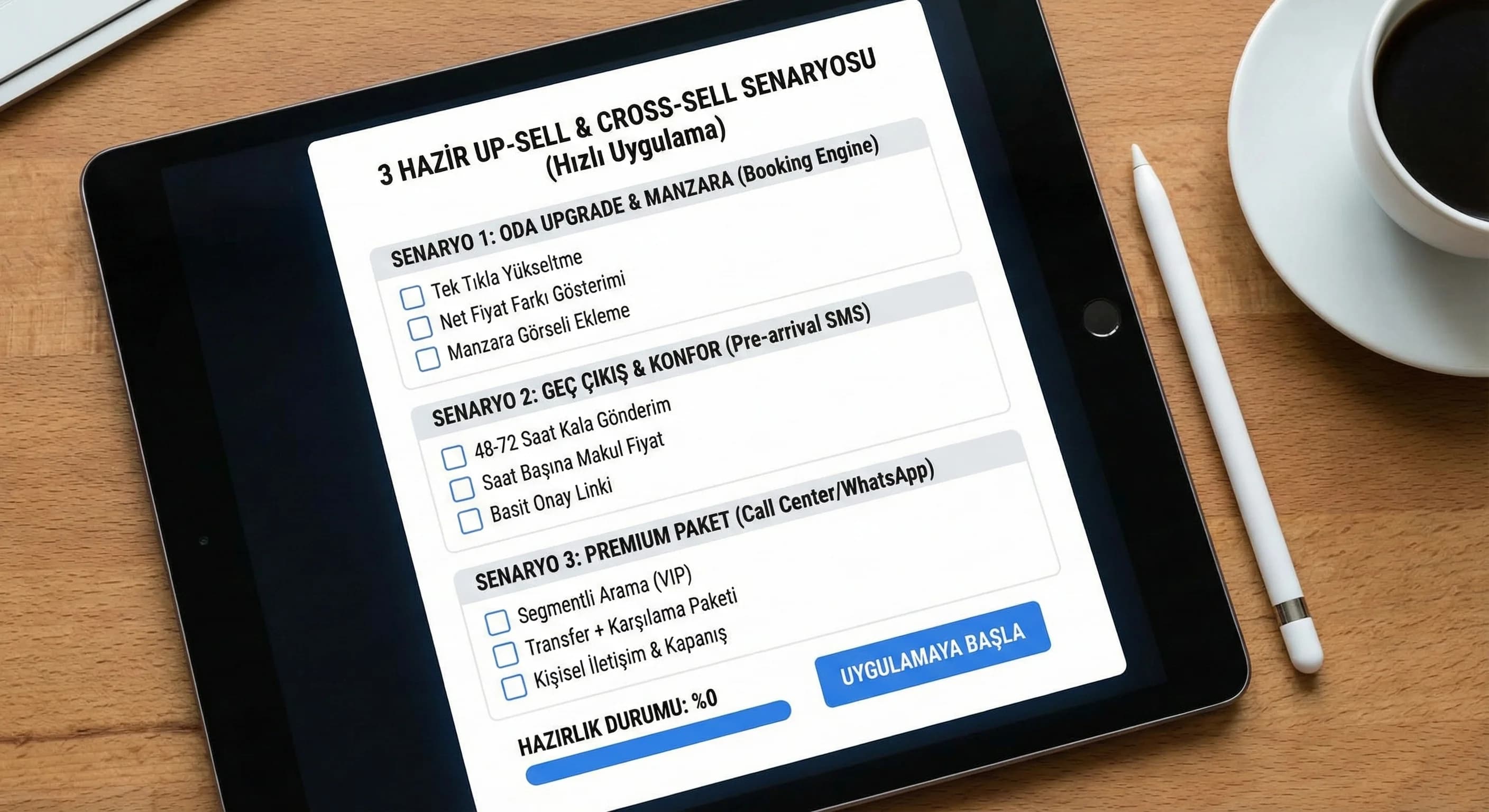 3 hazır upsell senaryosu, otel yöneticisi için hızlı uygulama planı