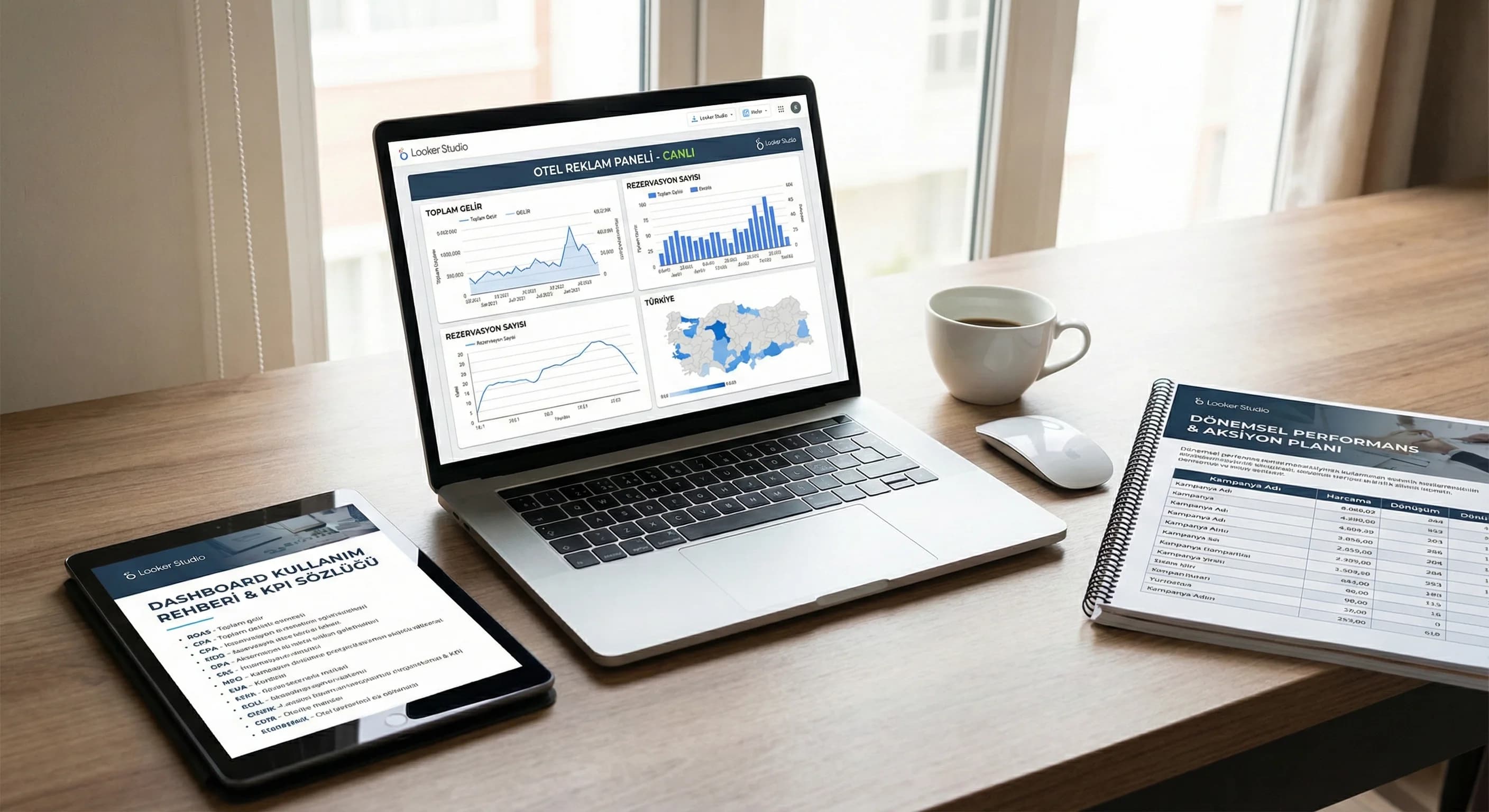 Dashboard çıktıları, otel reklam raporlamasında güven ve şeffaflık sunar