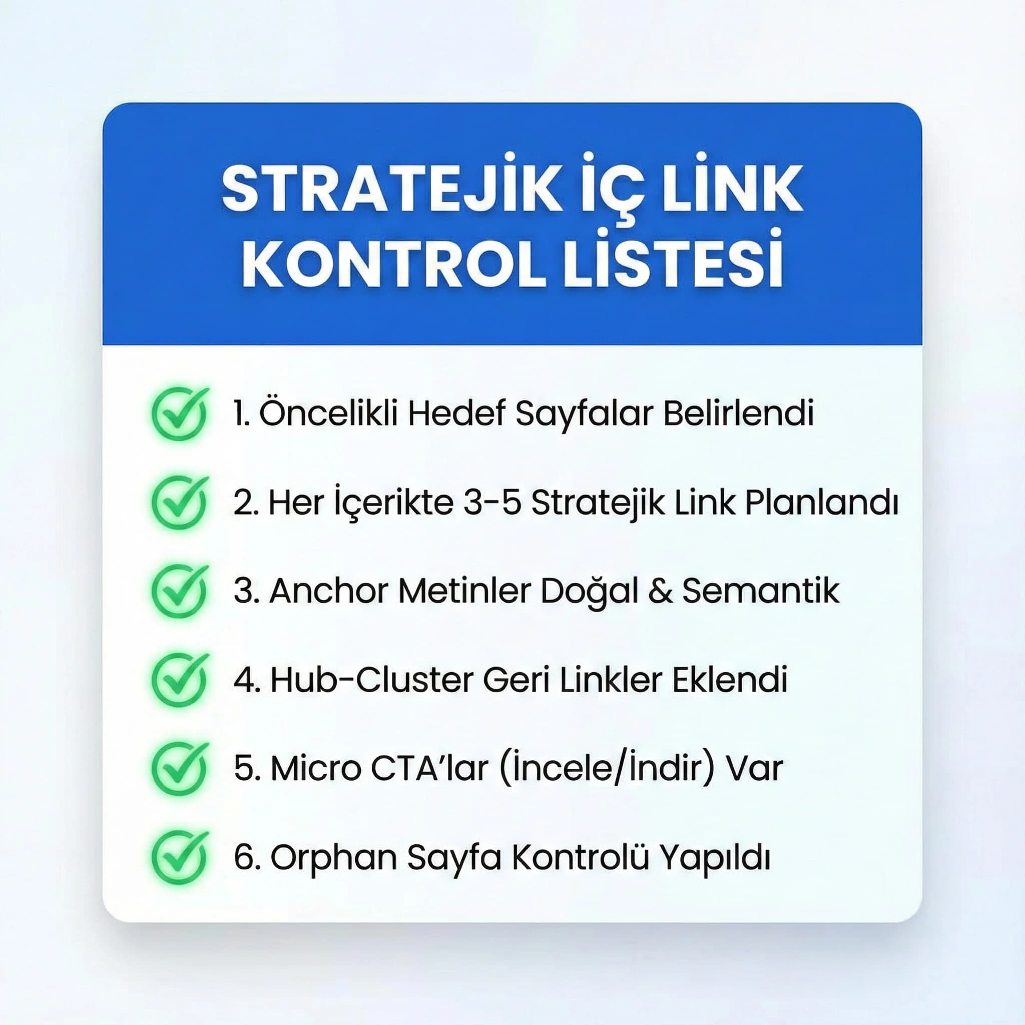 3–5 stratejik iç link checklist’i, içerik içi planlama