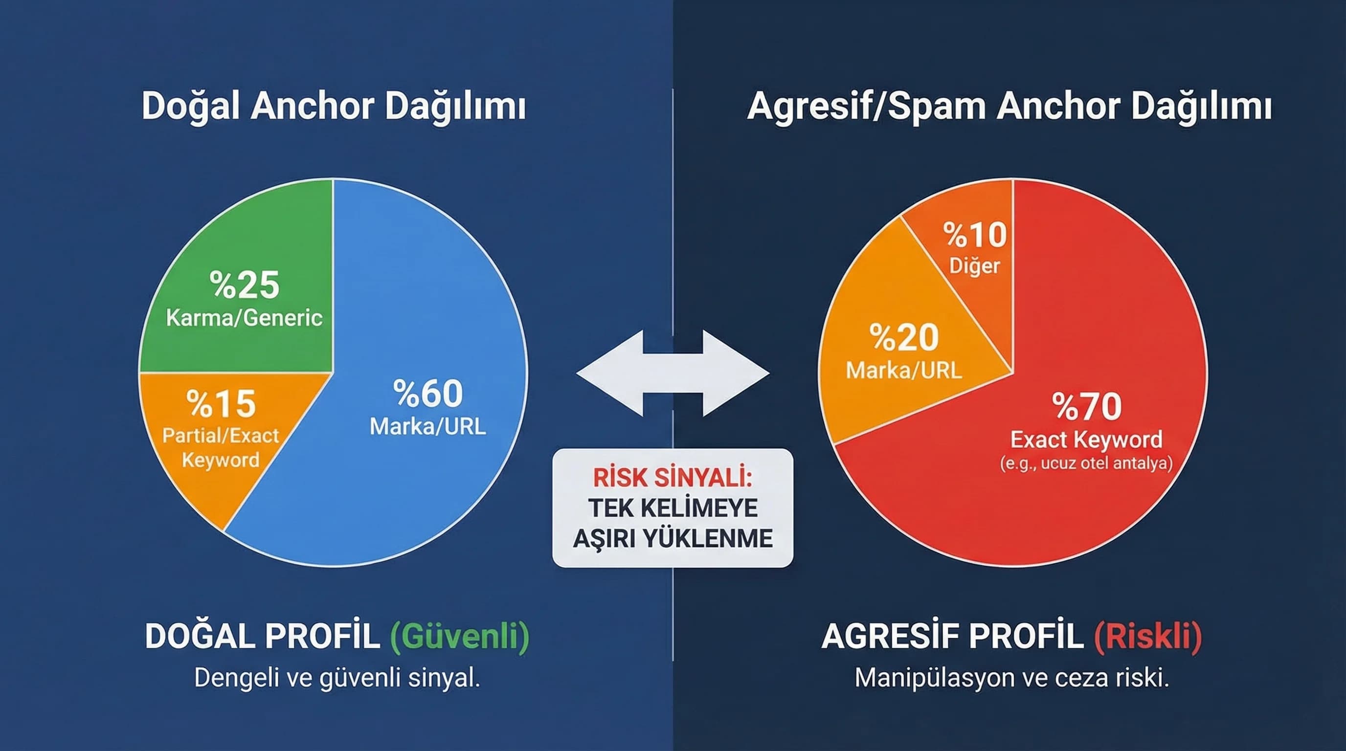 Anchor dağılım grafiği, doğal vs agresif profil karşılaştırması