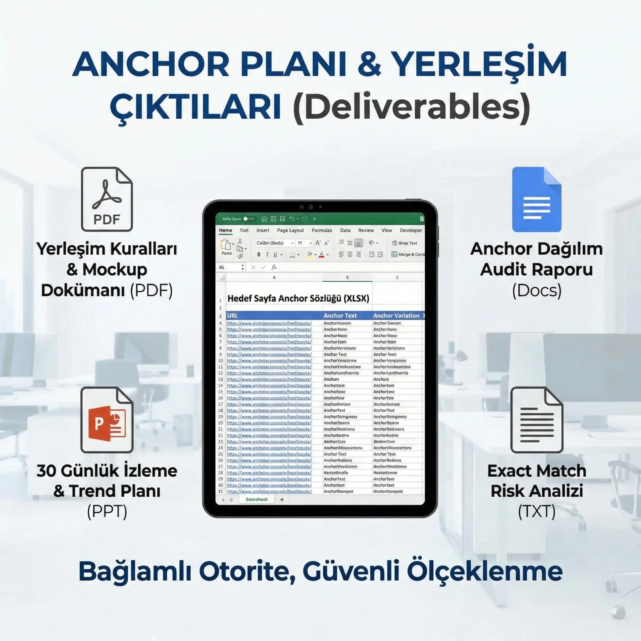 Anchor planı çıktıları ve uygulama deliverables, otel ve B2B SEO