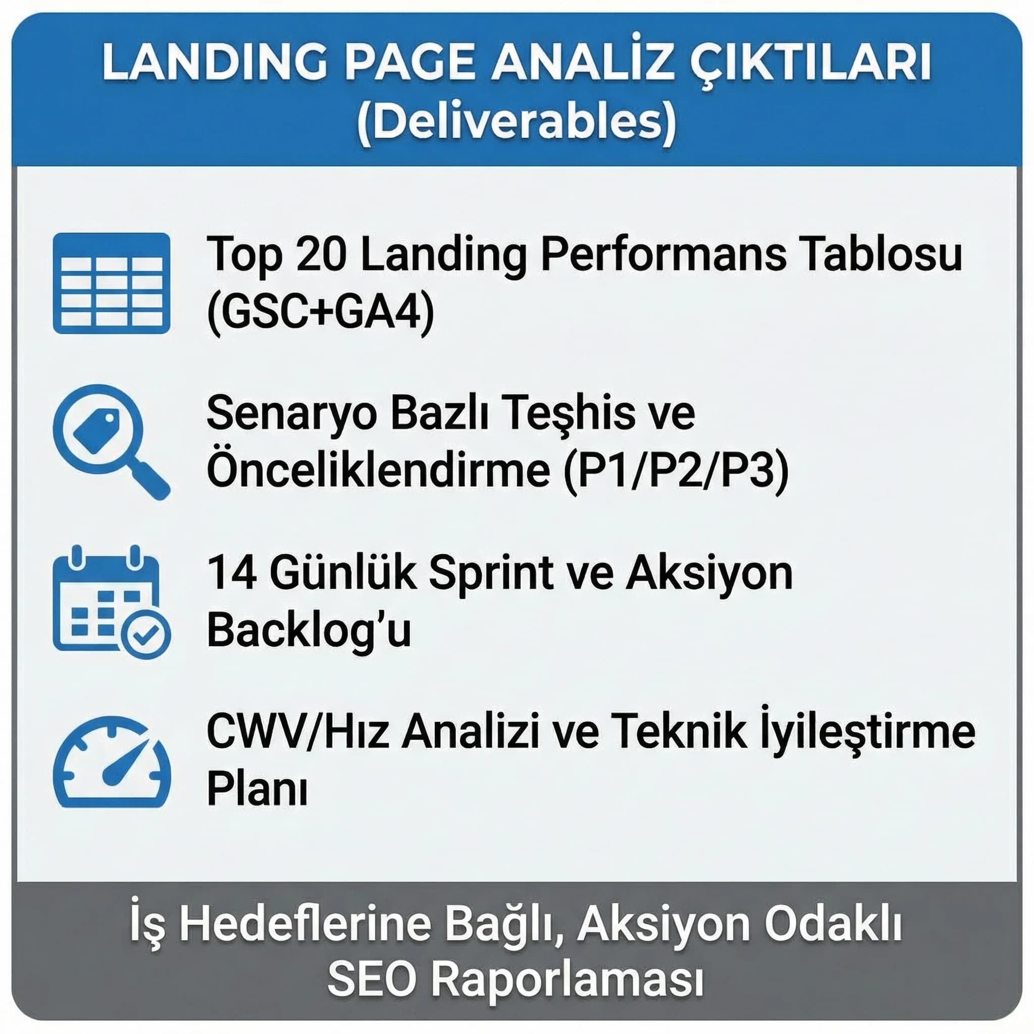 Landing aksiyon deliverables kartı, amaç yönetim sunumu, otel-ajans bağlamı