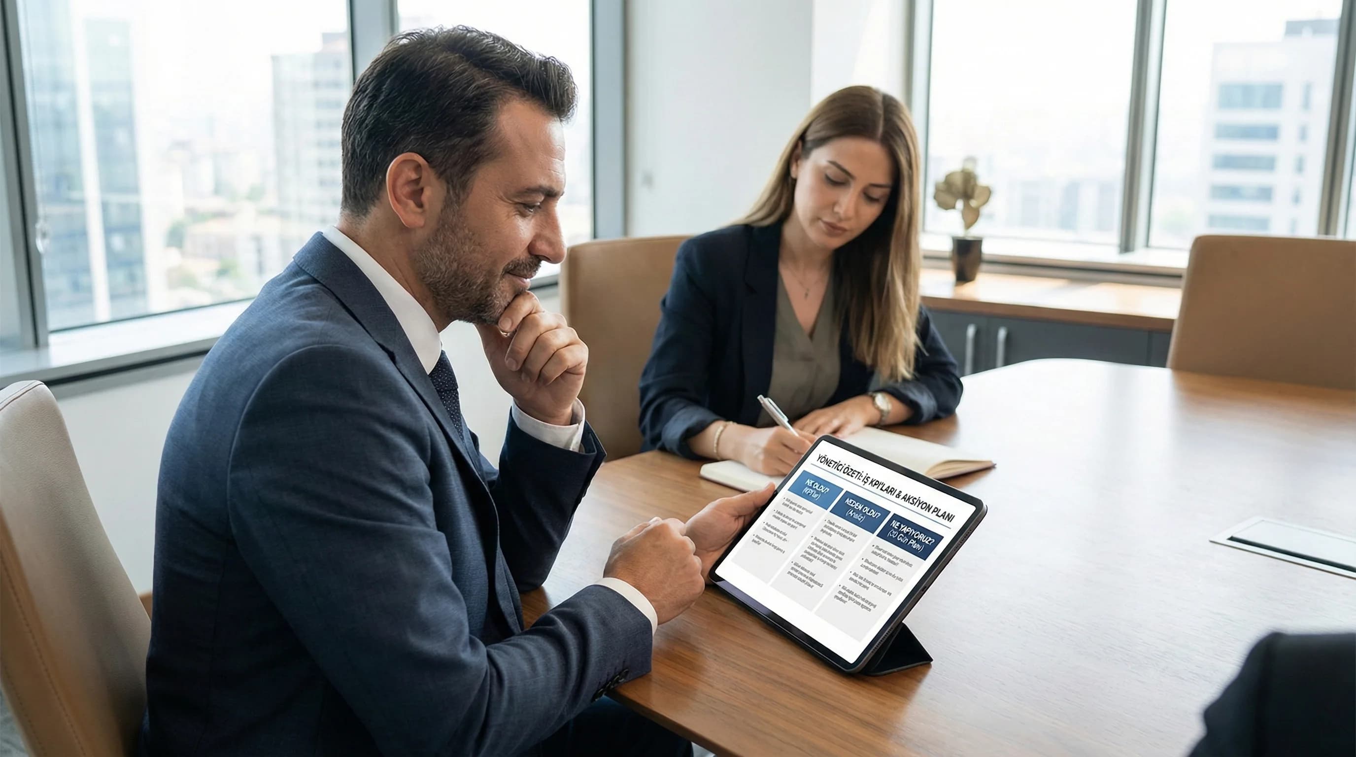 1 sayfalık sosyal medya raporu, iş KPI kartları, yönetici toplantısı