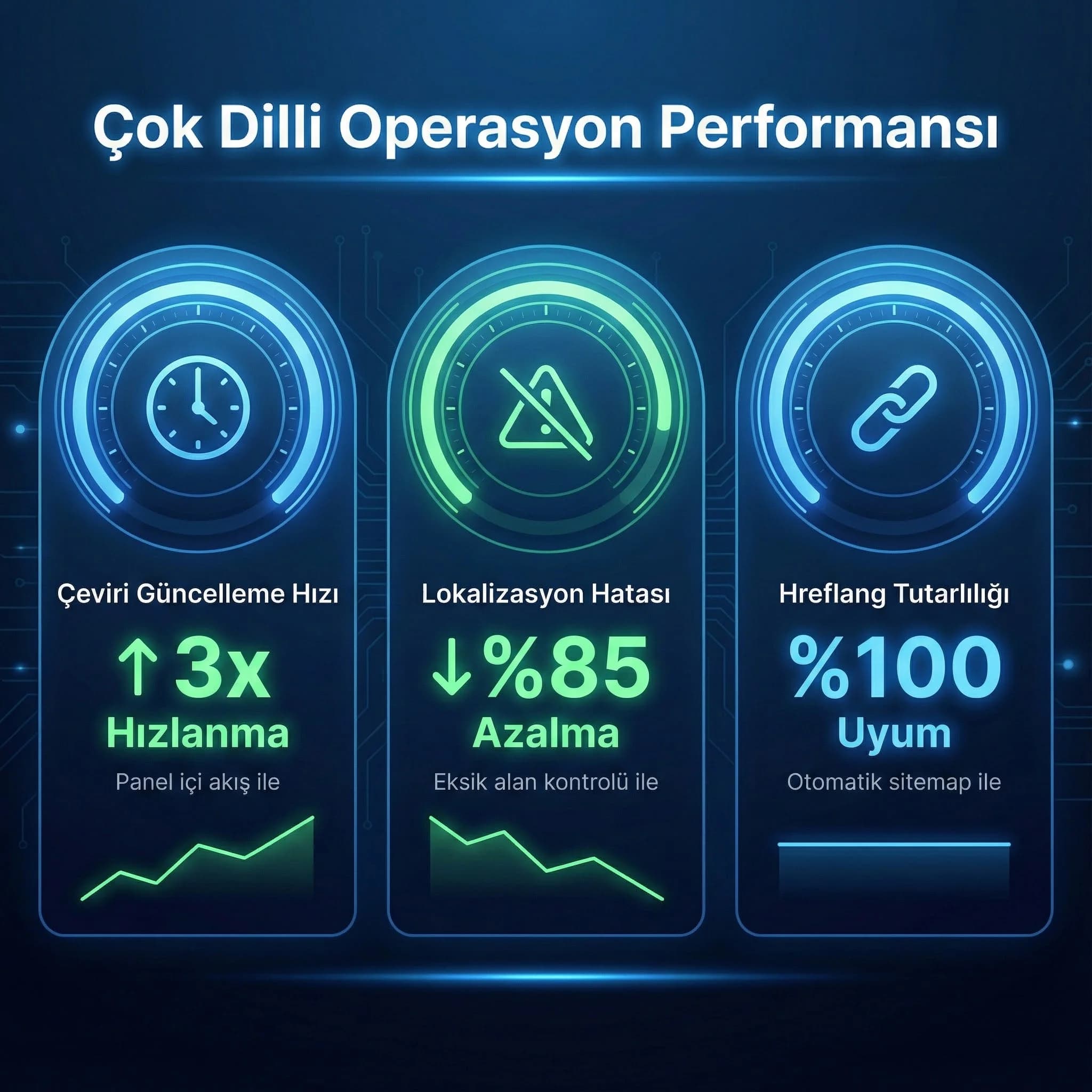 Dil bazlı güncelleme hızı KPI kartı, otel ve B2B bağlamı