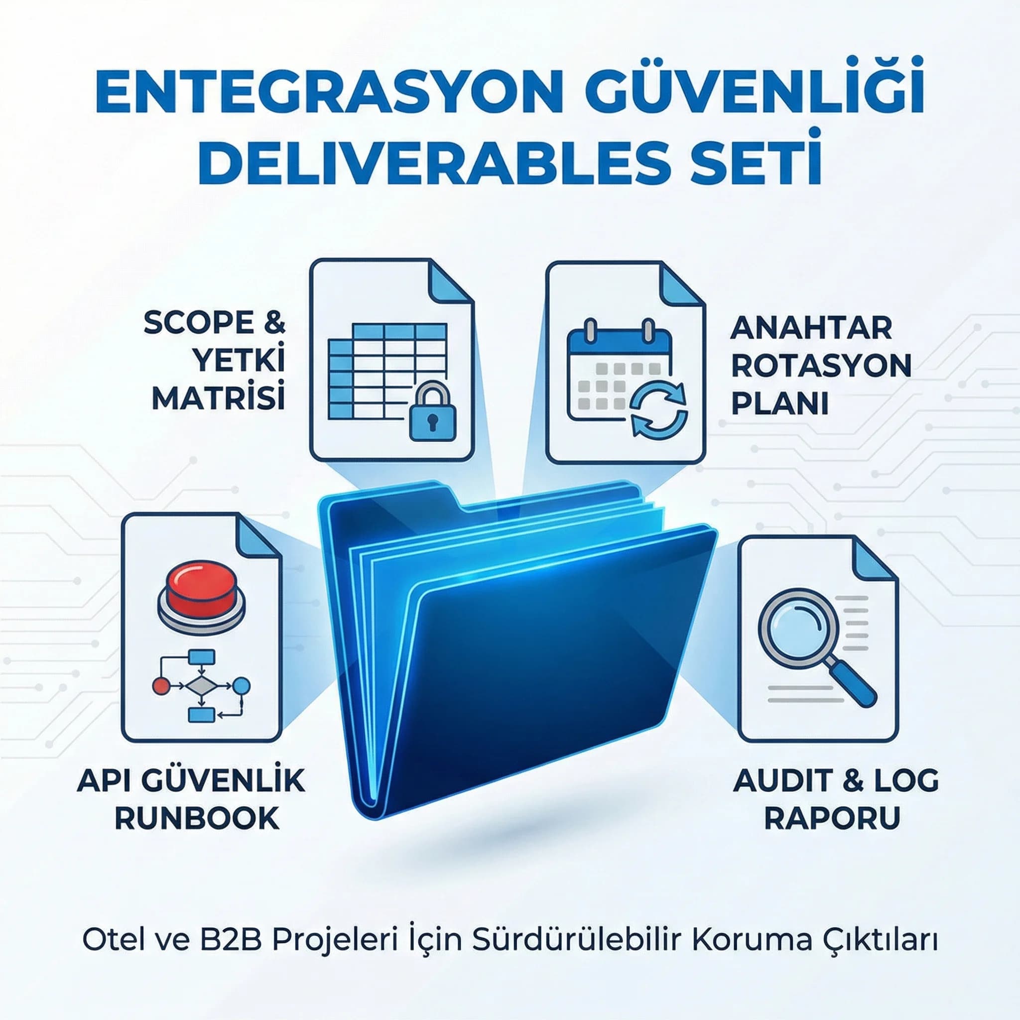 Entegrasyon güvenliği deliverable seti, scope matrisi ve rotasyon planı ile sürdürülebilir koruma